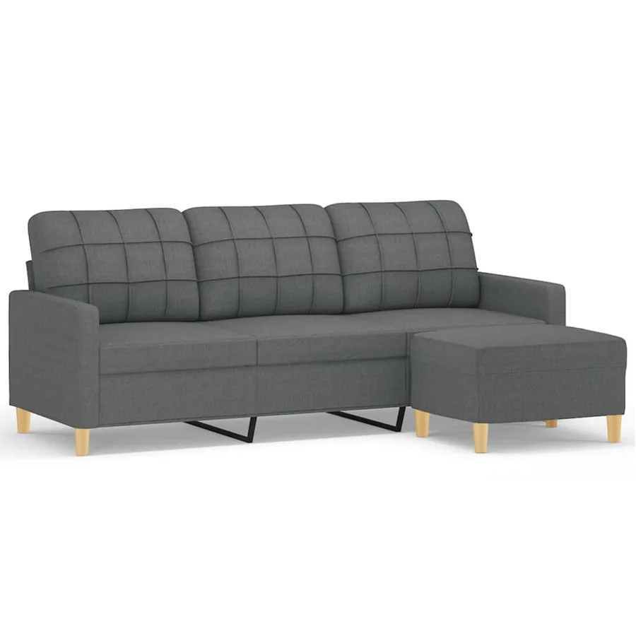 Canapé à 3 places avec repose-pieds Gris foncé 180 cm Tissu - 2