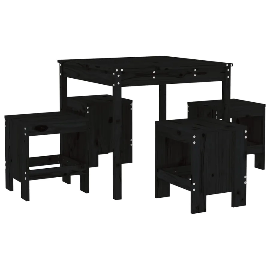 Ensemble à manger de jardin 5pcs noir bois massif de pin - 2