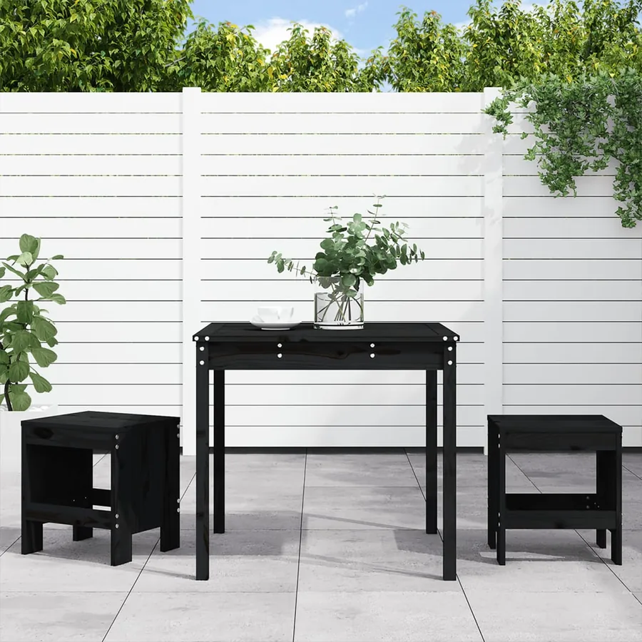 Ensemble de bistrot de jardin 3 pcs noir bois de pin massif