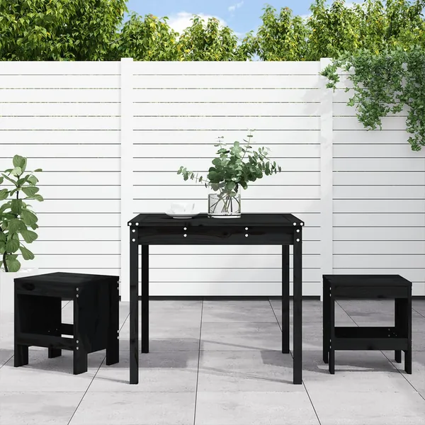 Ensemble de bistrot de jardin 3 pcs noir bois de pin massif