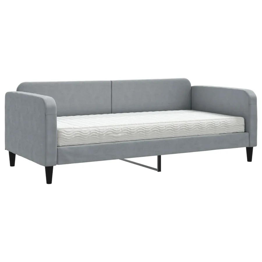 Lit de jour avec matelas gris clair 90x200 cm tissu - 2