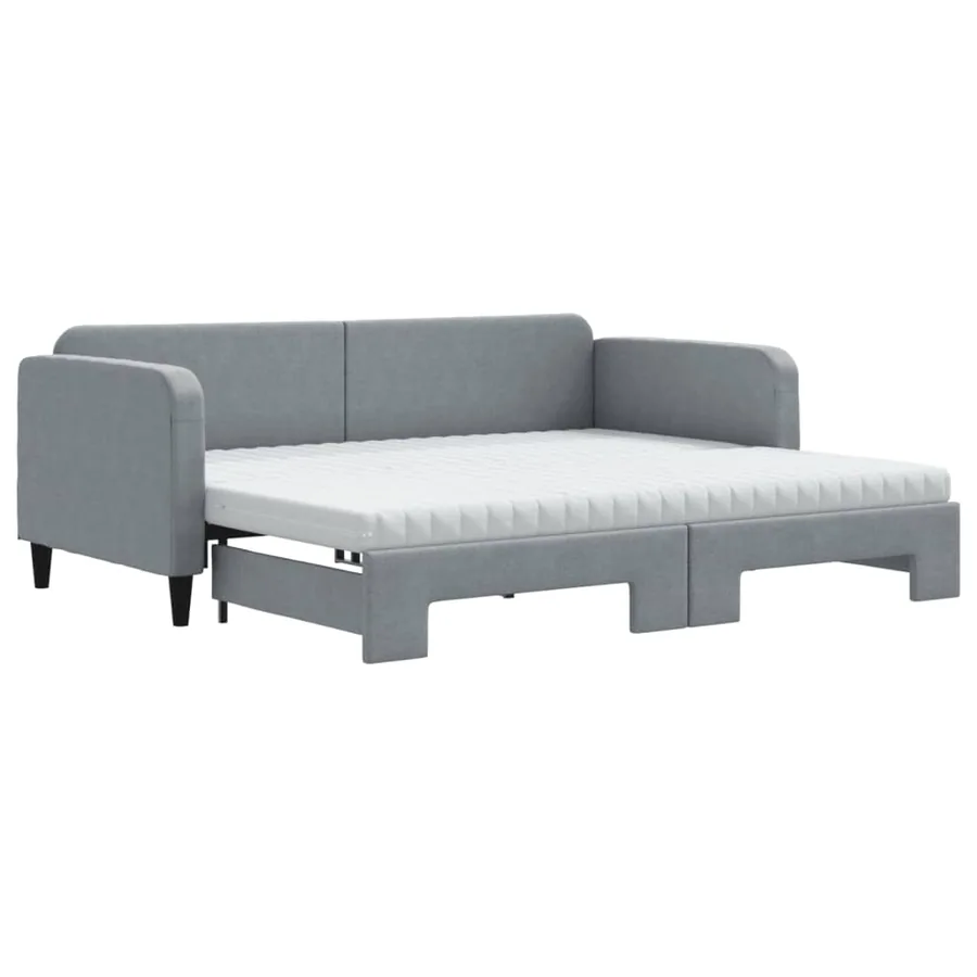 Lit de jour avec gigogne et matelas gris clair 90x200 cm tissu - 2