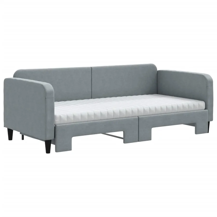 Lit de jour avec gigogne et matelas gris clair 90x200 cm tissu - 3