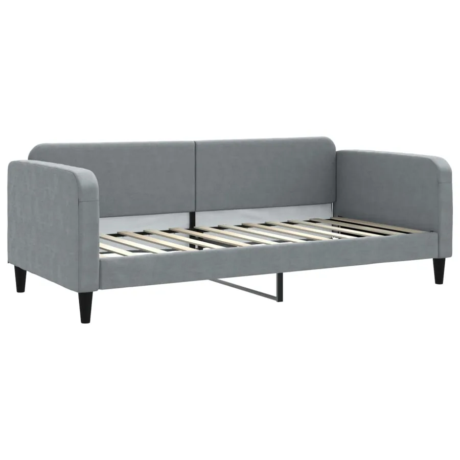 Lit de jour avec gigogne et matelas gris clair 90x200 cm tissu - 4