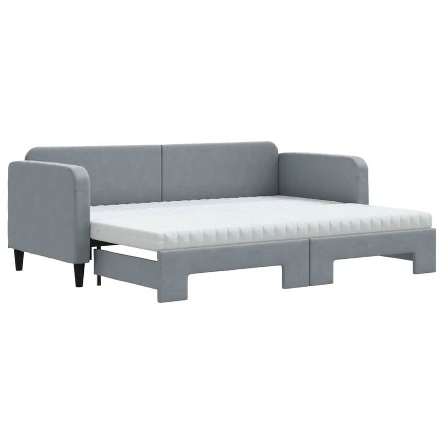 Lit de jour avec gigogne et matelas gris clair 80x200 cm tissu - 2