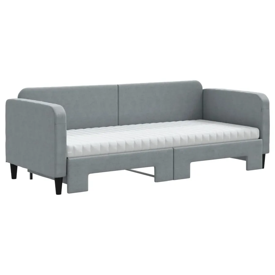 Lit de jour avec gigogne et matelas gris clair 80x200 cm tissu - 3