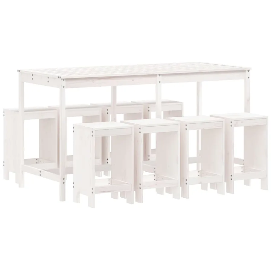 Ensemble de bar de jardin 9 pcs blanc bois de pin massif - 2