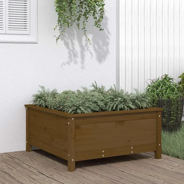 Jardinière marron miel 82,5x82,5x39 cm bois massif de pin