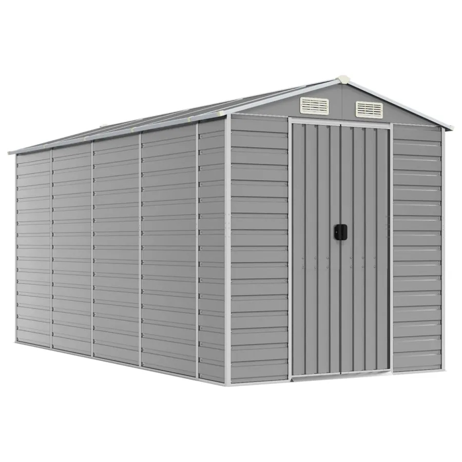 Abri de jardin gris clair 191 x 385 x 198 cm en acier galvanisé - 2