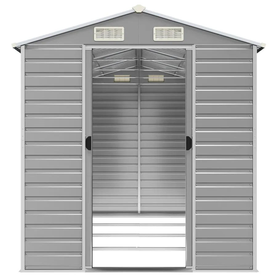 Abri de jardin gris clair 191 x 385 x 198 cm en acier galvanisé - 5