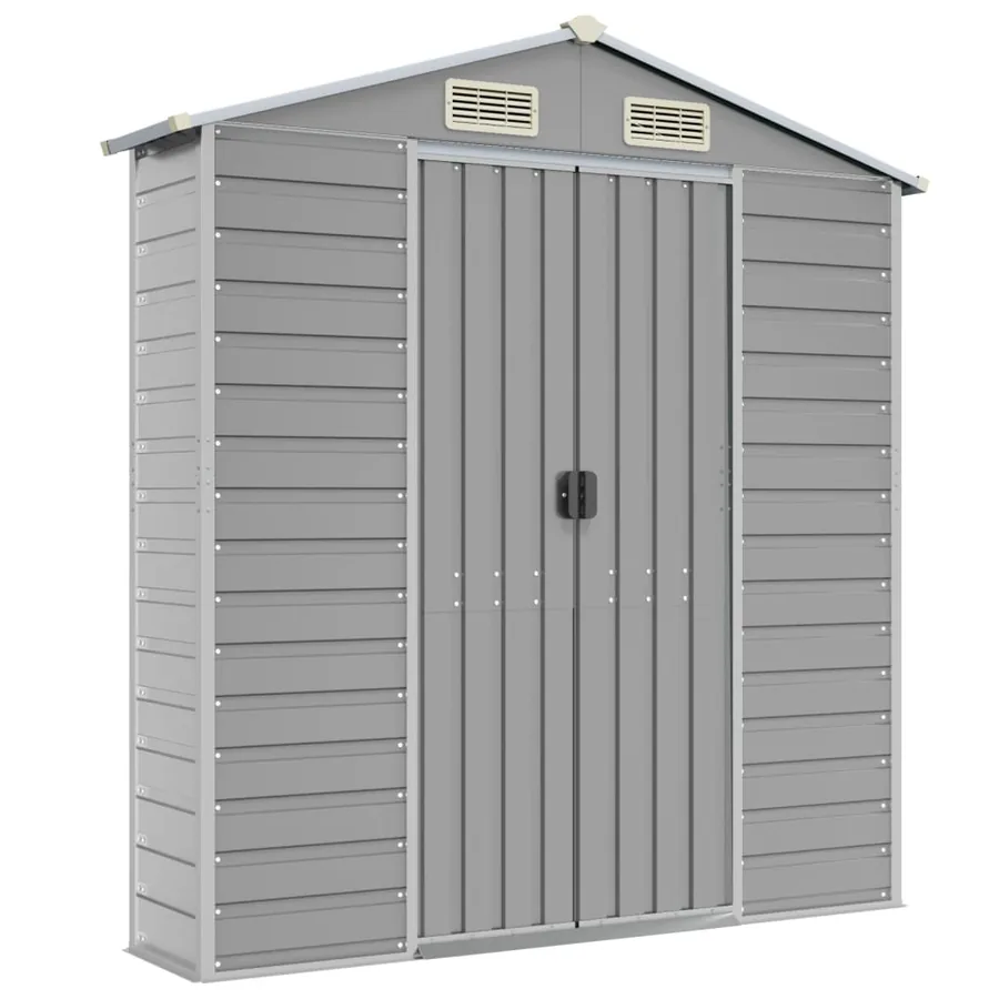 Abri de jardin gris clair 191 x 385 x 198 cm en acier galvanisé - 8
