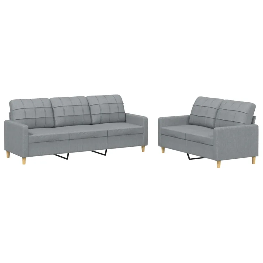 Ensemble de canapés 2 pcs avec coussins Gris clair Tissu - 2