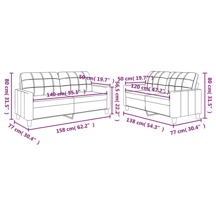 Ensemble de canapés 2 pcs avec coussins Crème Similicuir - 7