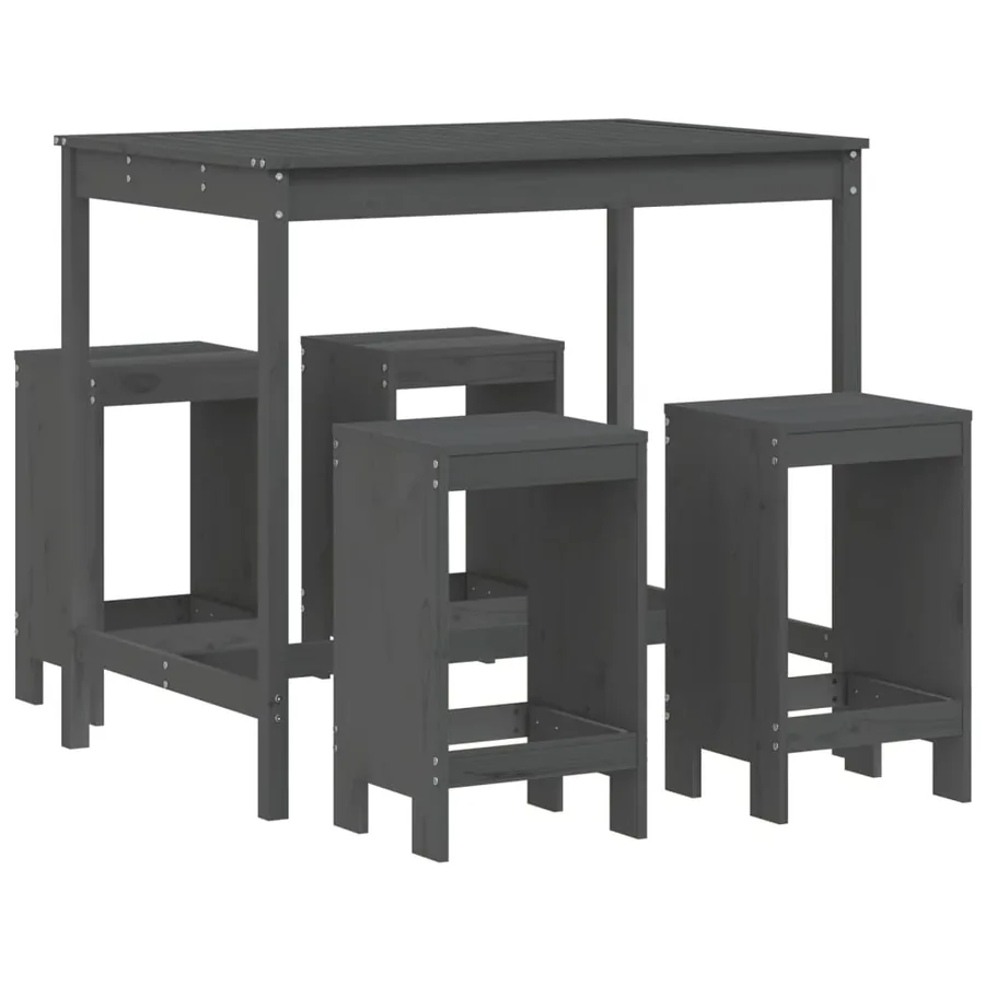 Ensemble de bar de jardin 5 pcs gris bois de pin massif - 2