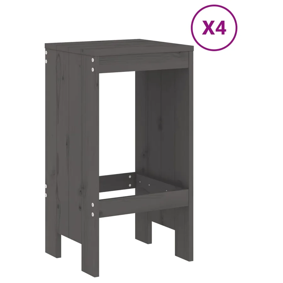 Ensemble de bar de jardin 5 pcs gris bois de pin massif - 3