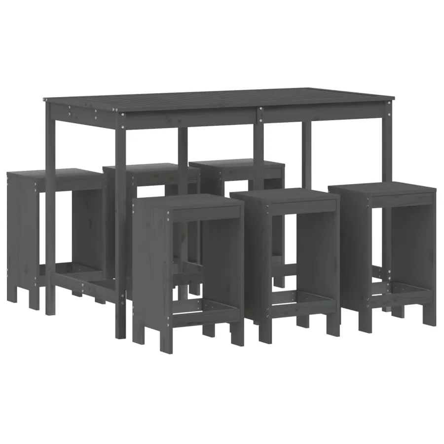 Ensemble de bar de jardin 7 pcs gris bois de pin massif - 2
