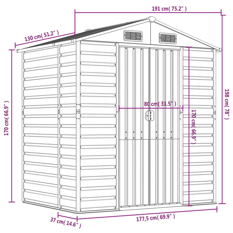 Abri de jardin anthracite 191x130x198 cm acier galvanisé - 12