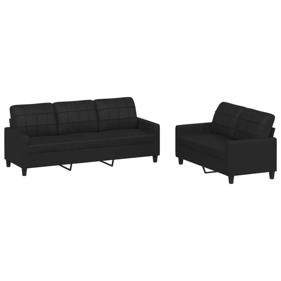 Ensemble de canapés 2 pcs avec coussins Noir Similicuir - 2