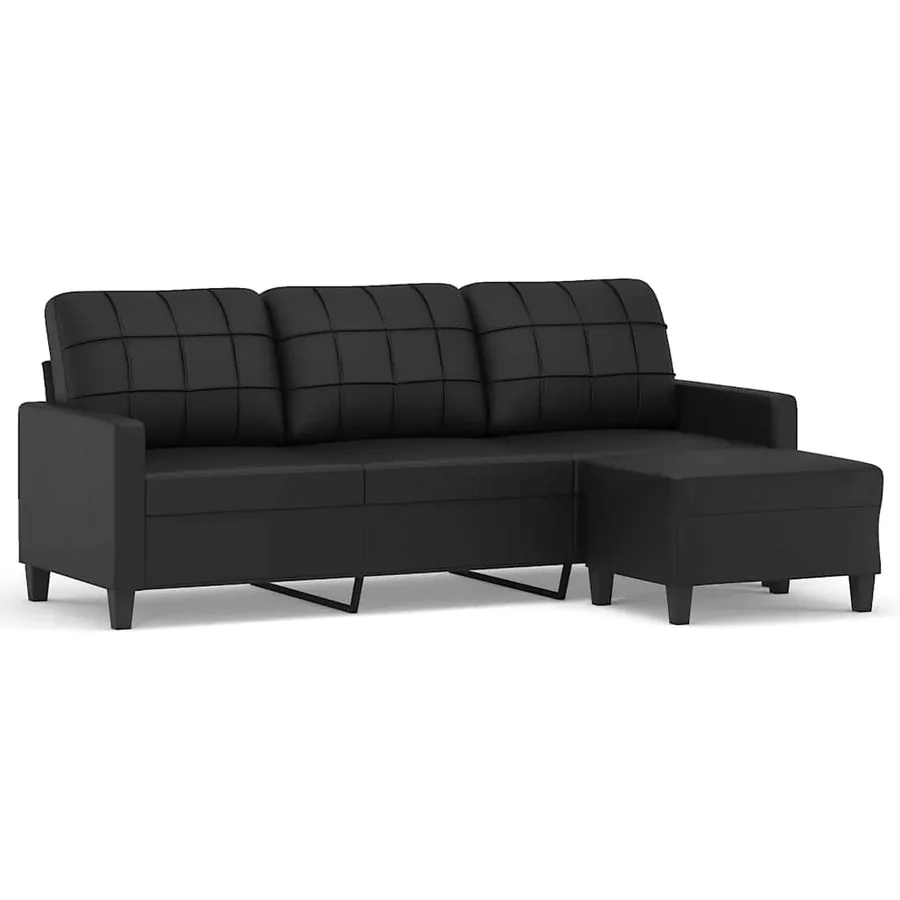 Canapé à 3 places avec repose-pieds Noir 180 cm Similicuir - 2