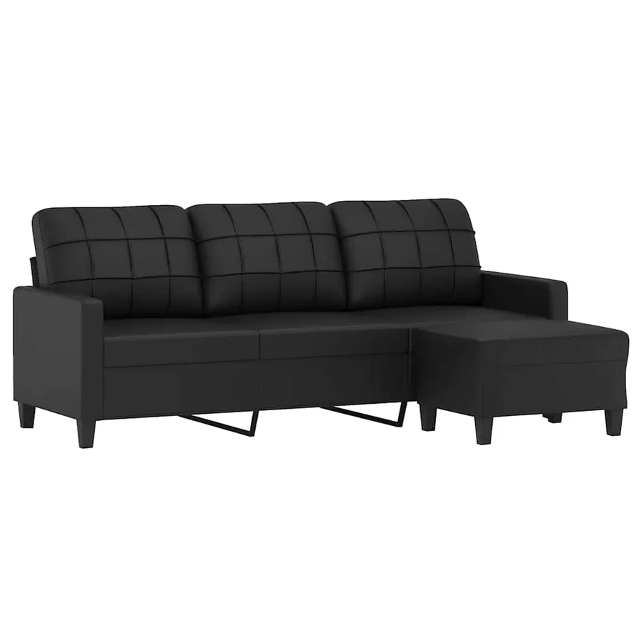 Canapé à 3 places avec repose-pieds Noir 180 cm Similicuir - 3