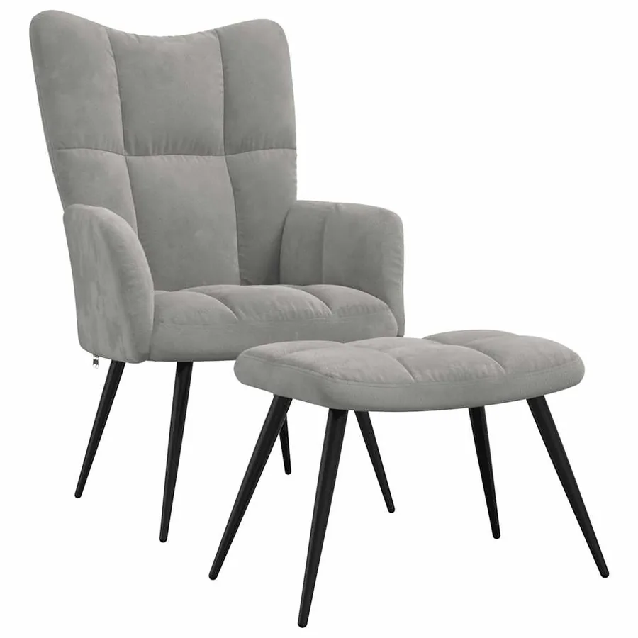 Chaise de relaxation avec tabouret Gris clair Velours - 2