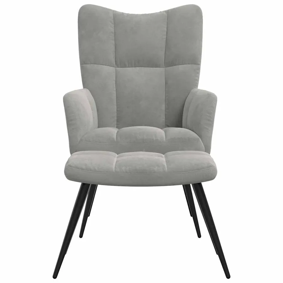 Chaise de relaxation avec tabouret Gris clair Velours - 3