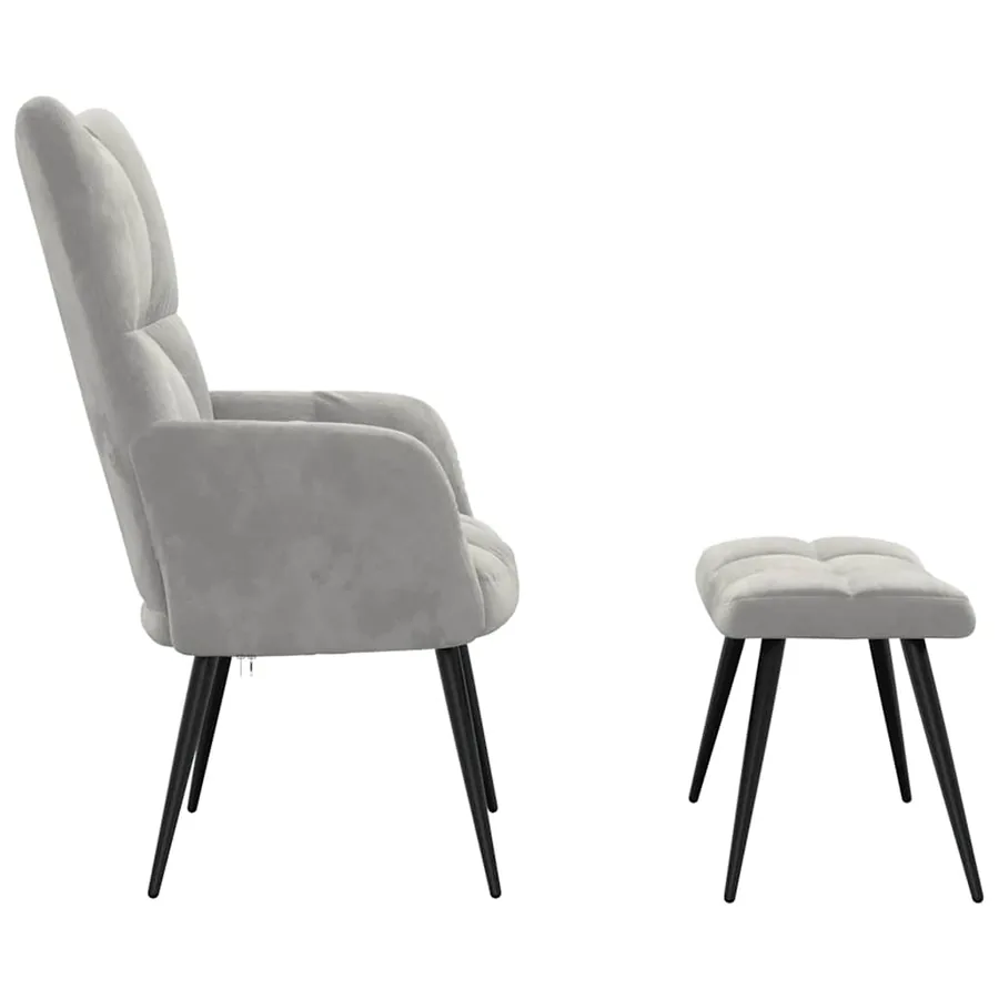 Chaise de relaxation avec tabouret Gris clair Velours - 4