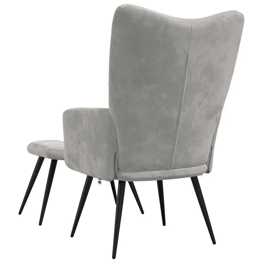 Chaise de relaxation avec tabouret Gris clair Velours - 5