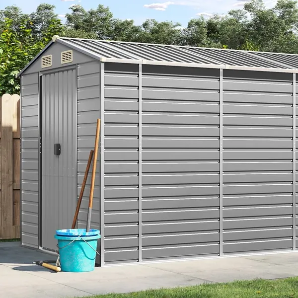 Abri de jardin gris clair 191 x 555 x 198 cm en acier galvanisé