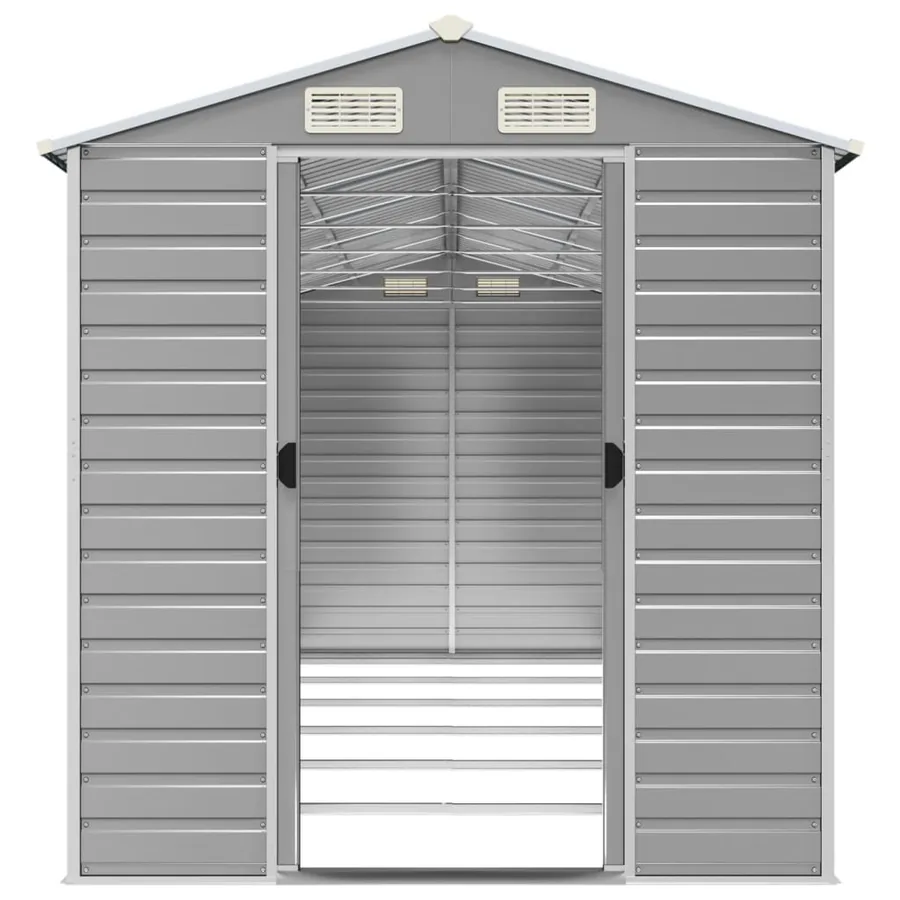 Abri de jardin gris clair 191 x 555 x 198 cm en acier galvanisé - 5