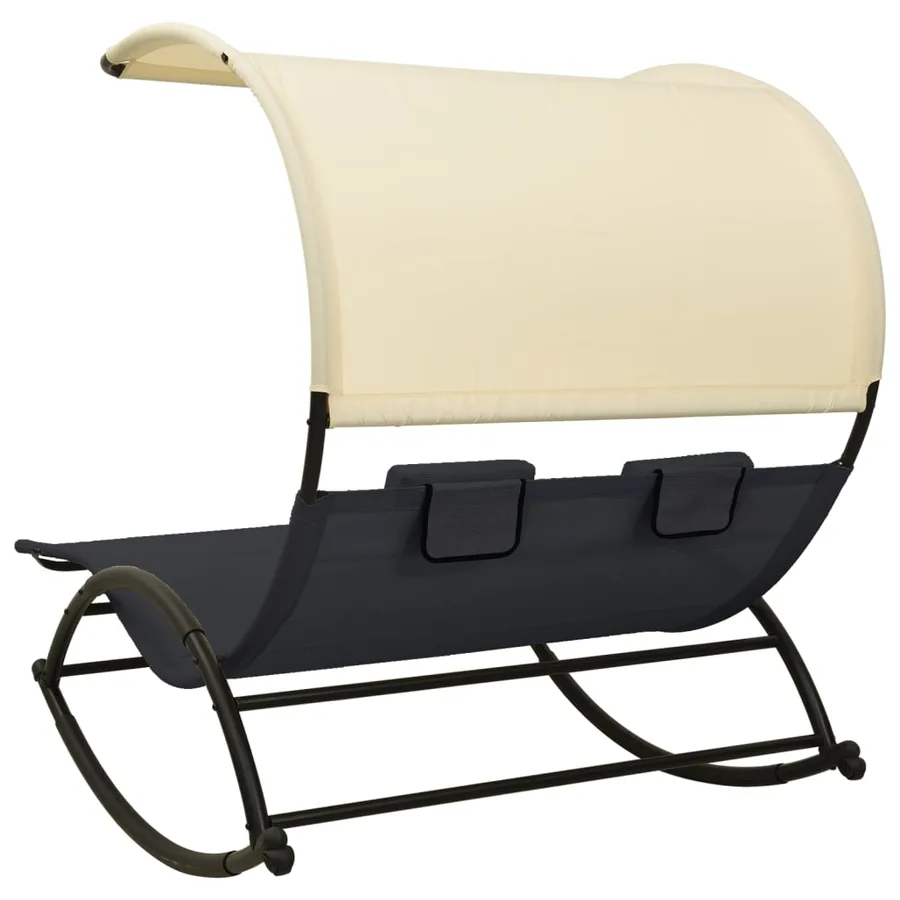 Chaise longue double avec auvent textilène noir - 11