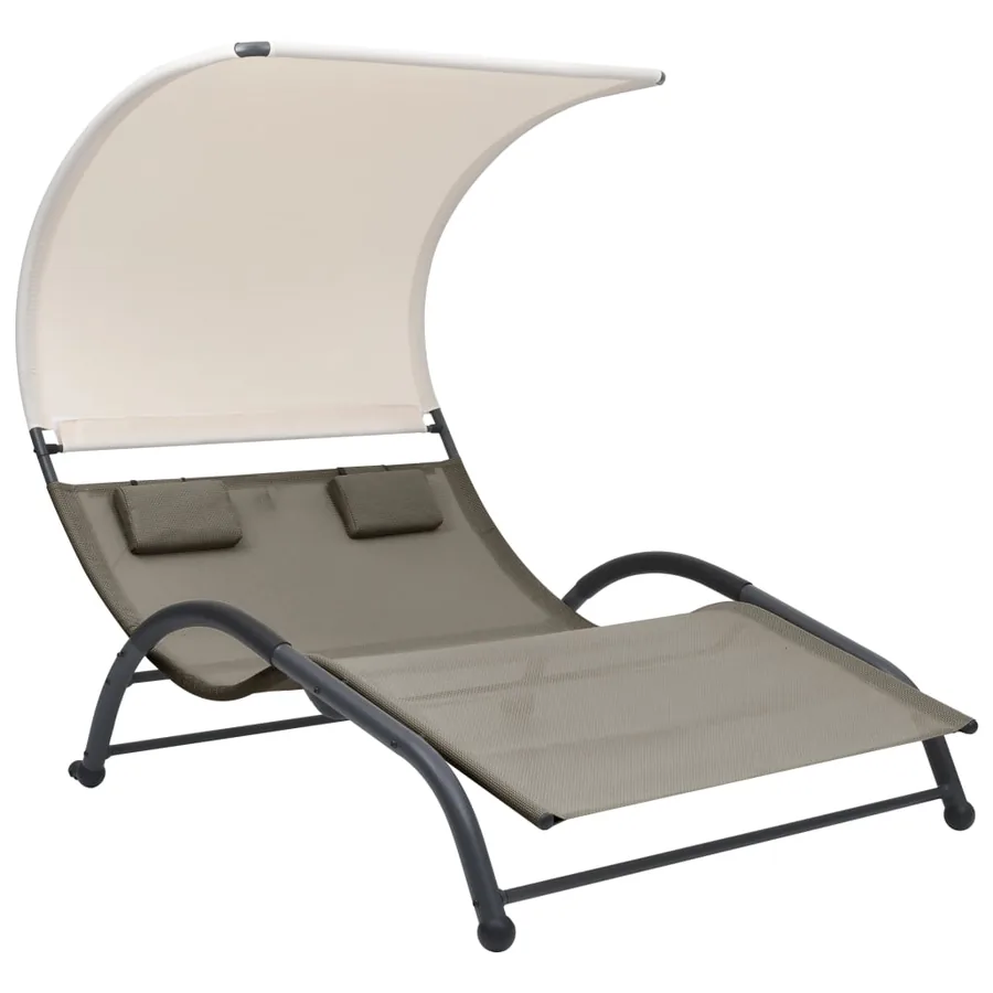 Chaise longue double avec auvent textilène noir - 15