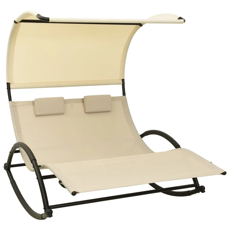 Chaise longue double avec auvent textilène noir - 22