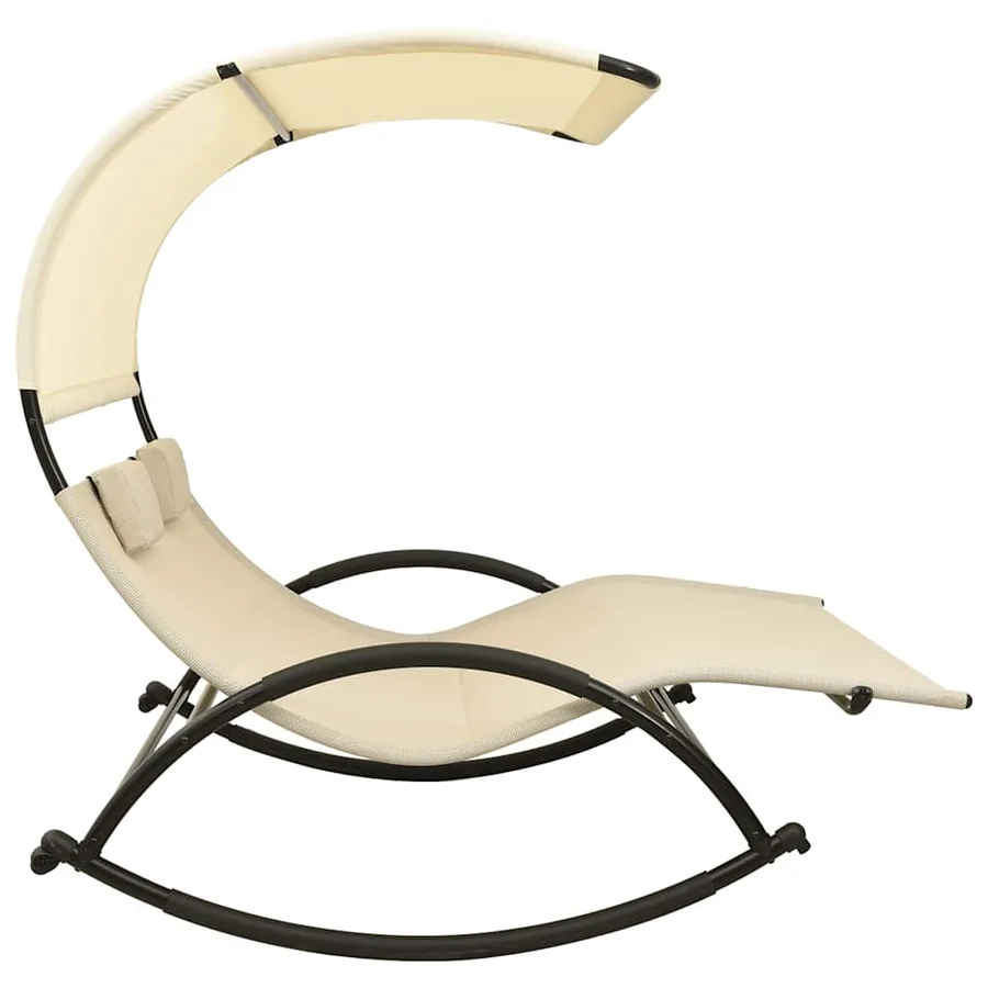 Chaise longue double avec auvent textilène noir - 24