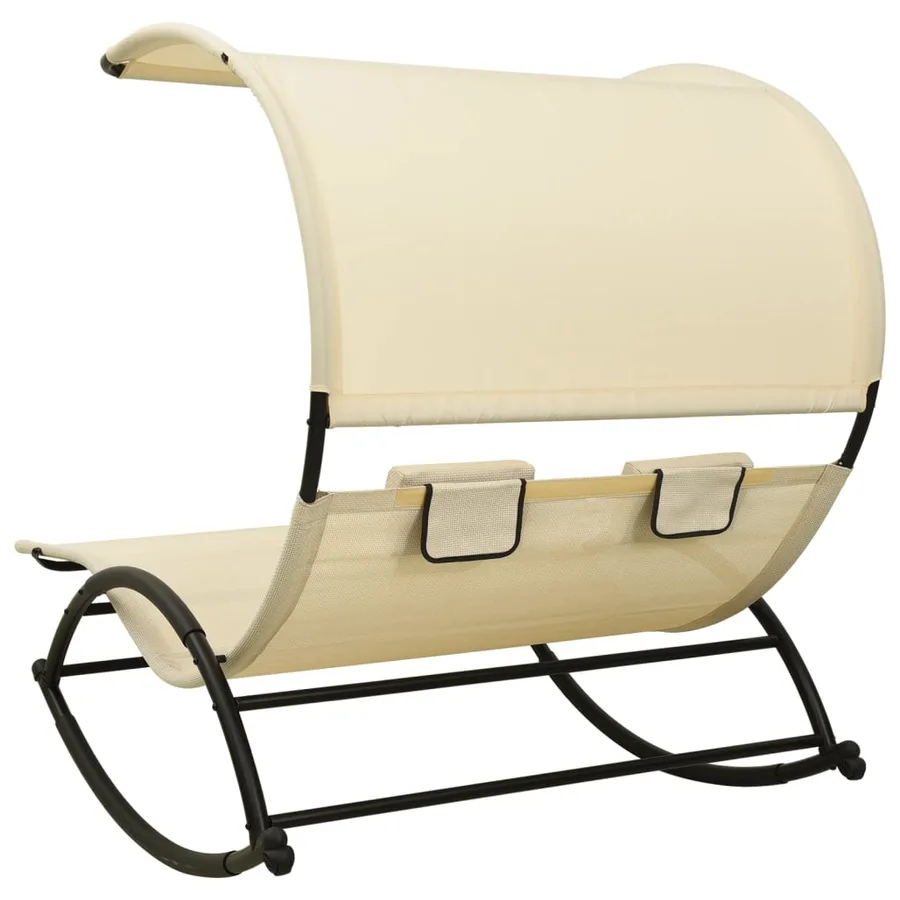 Chaise longue double avec auvent textilène noir - 25