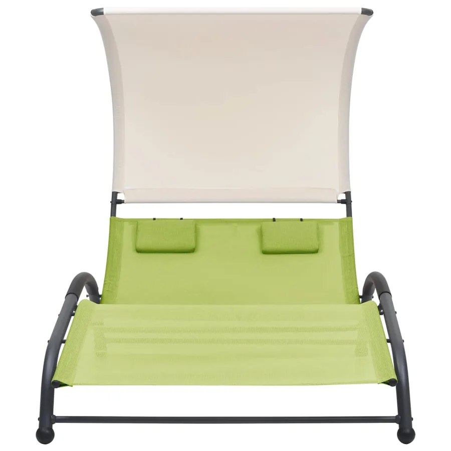 Chaise longue double avec auvent textilène noir - 37
