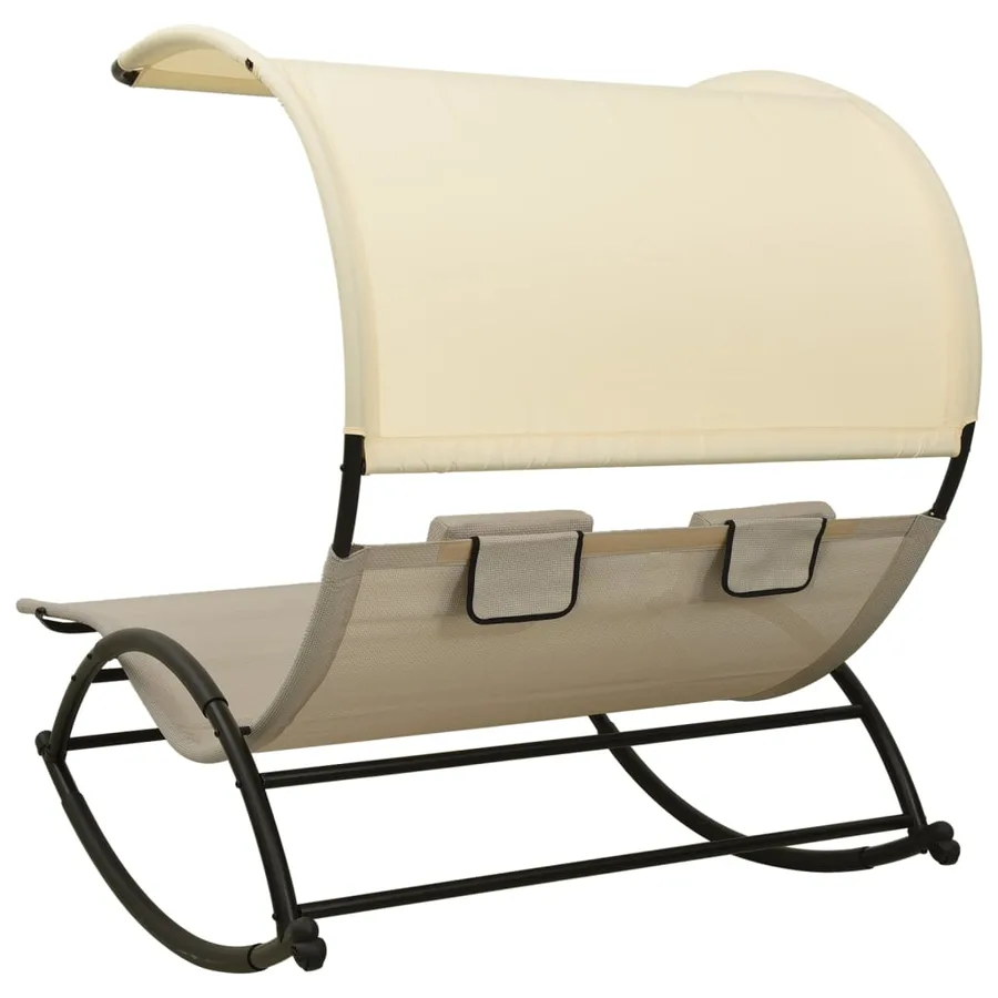 Chaise longue double avec auvent textilène noir - 53