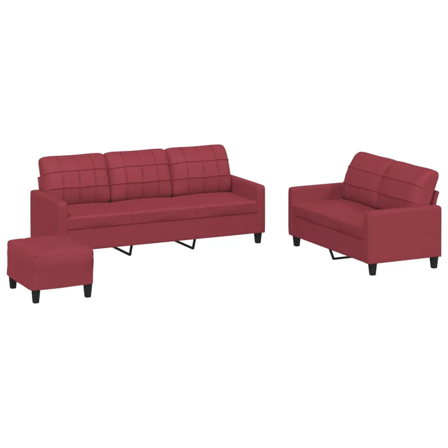 Ensemble de canapés 3 pcs et coussins Rouge bordeaux Similicuir - 2