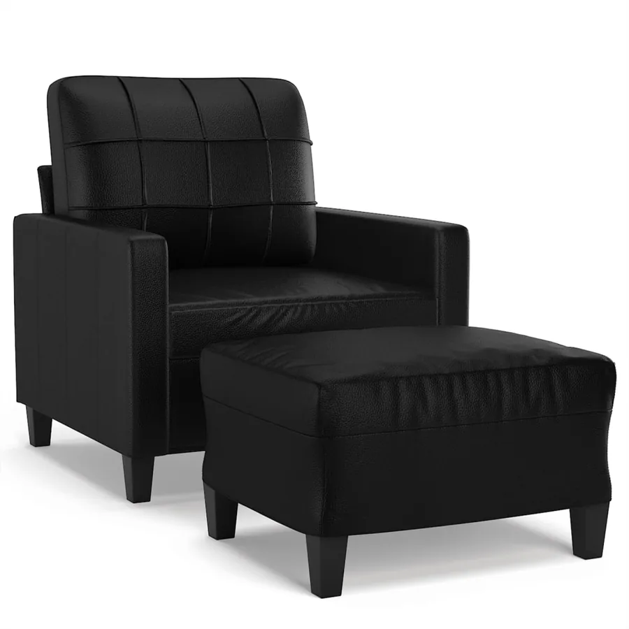 Fauteuil avec repose-pied Noir 60 cm Similicuir - 2