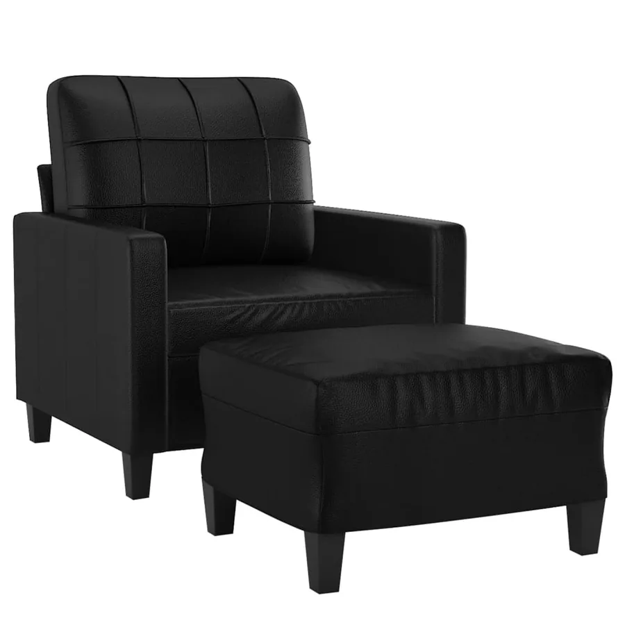 Fauteuil avec repose-pied Noir 60 cm Similicuir - 3