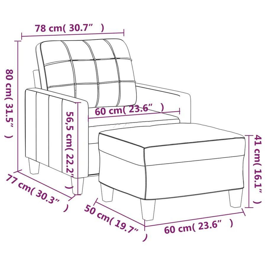 Fauteuil avec repose-pied Noir 60 cm Similicuir - 7