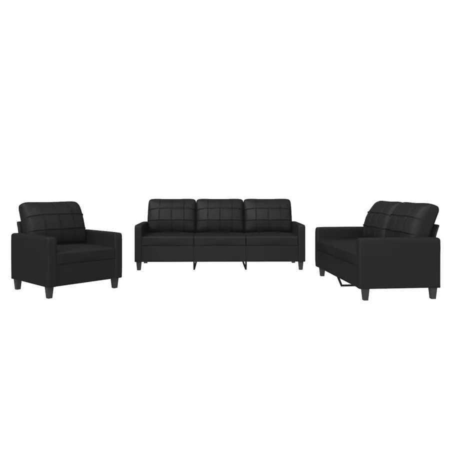 Ensemble de canapés 3 pcs avec coussins Noir Similicuir - 2