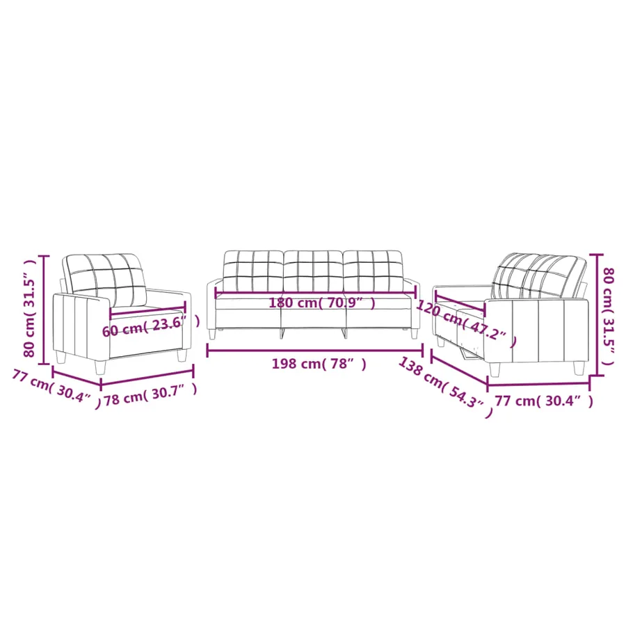 Ensemble de canapés 3 pcs avec coussins Noir Similicuir - 8
