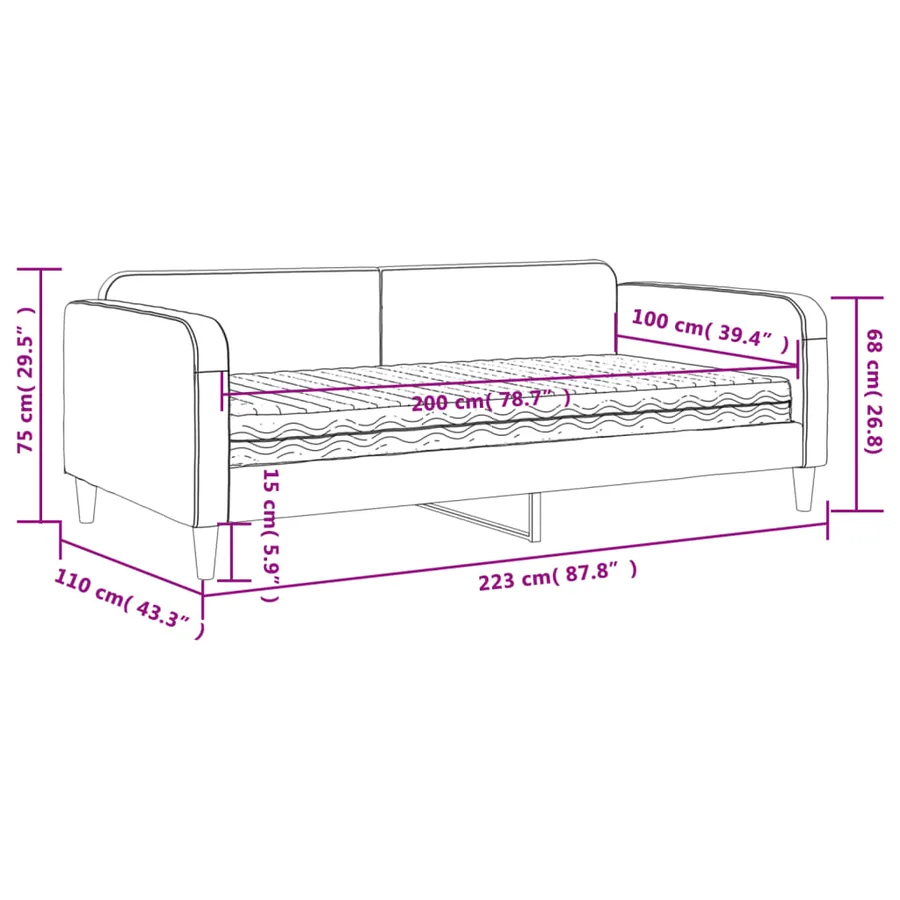 Lit de jour avec matelas gris clair 100x200 cm tissu - 12