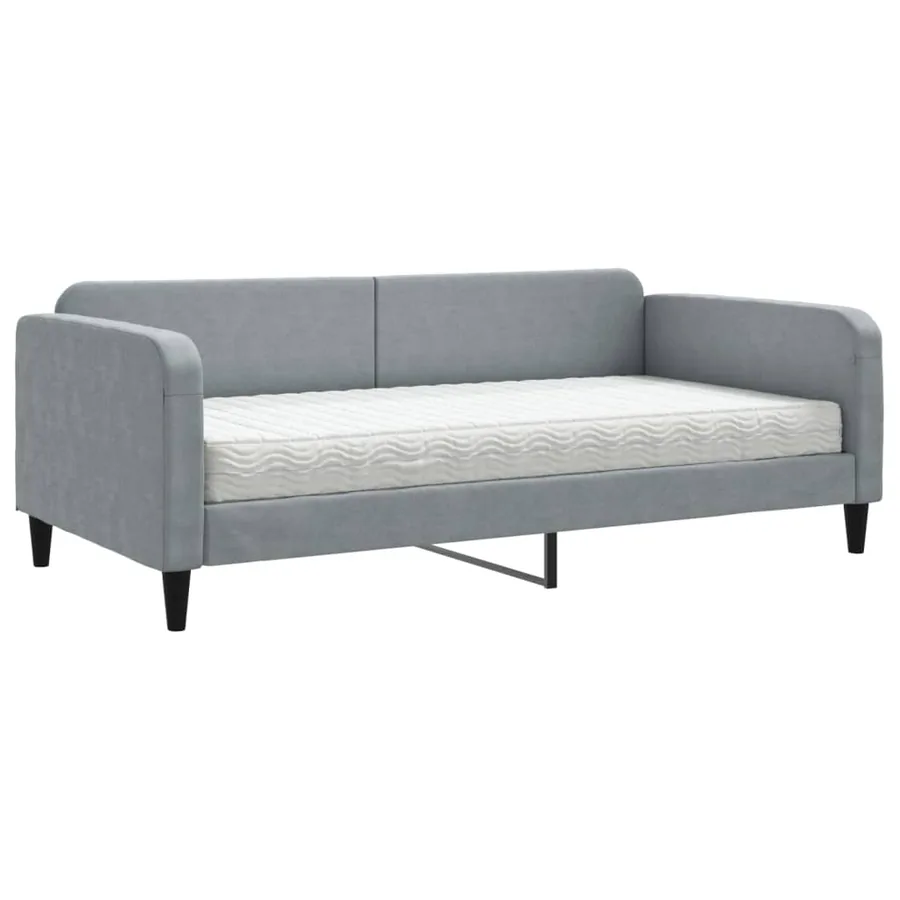 Lit de jour avec matelas gris clair 100x200 cm tissu - 2
