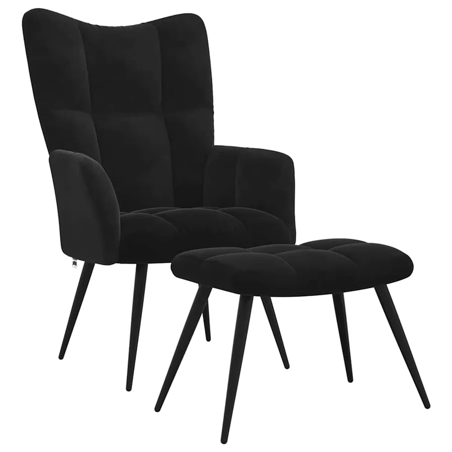 Fauteuil relax avec tabouret en velours noir - 2