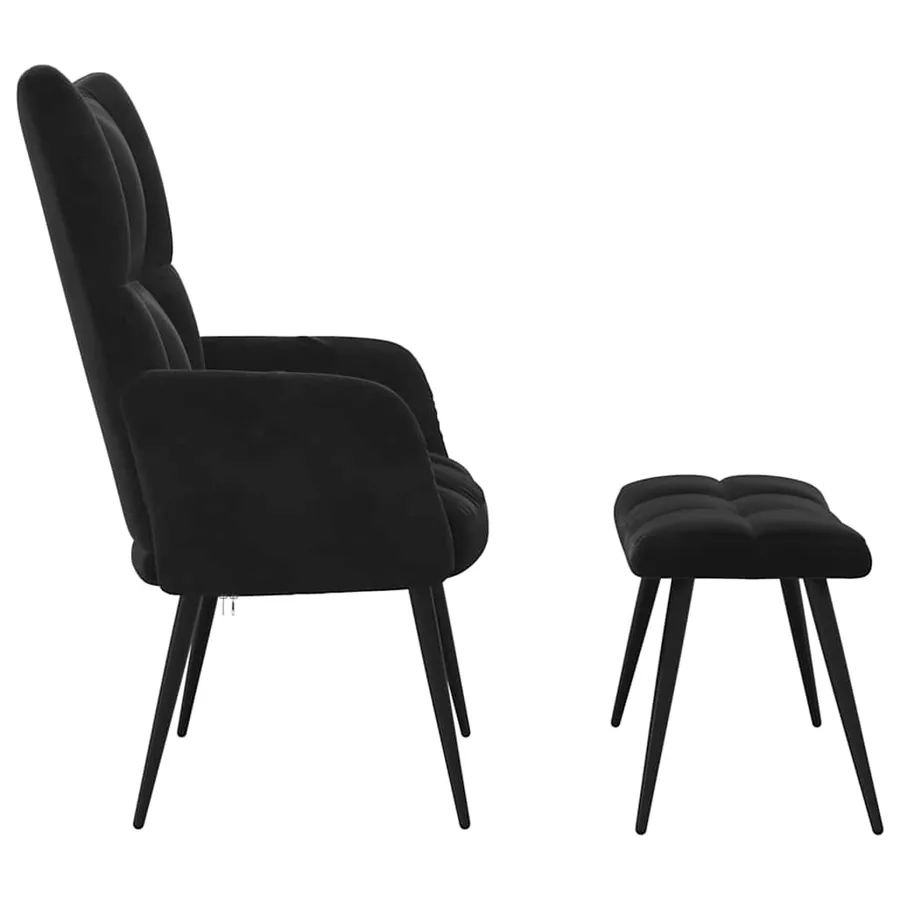 Fauteuil relax avec tabouret en velours noir - 4