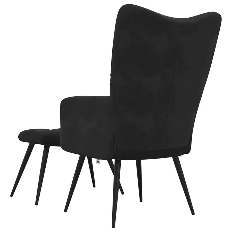 Fauteuil relax avec tabouret en velours noir - 5