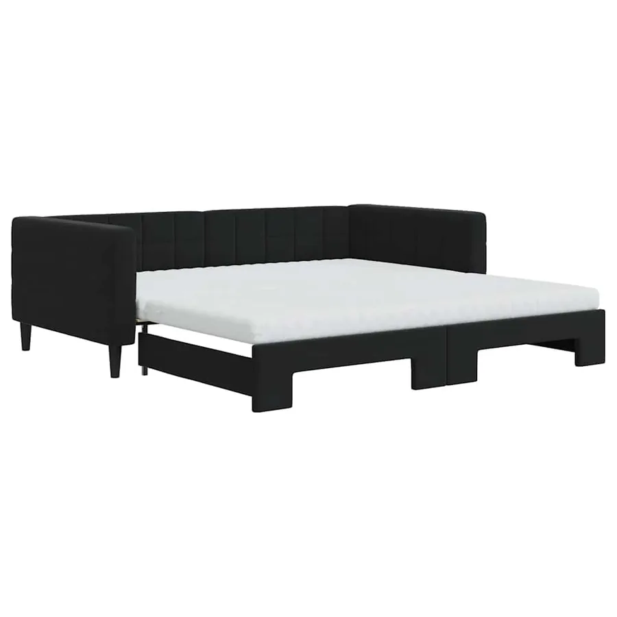 Lit de jour avec lit gigogne et matelas noir 100x200 cm velours - 2