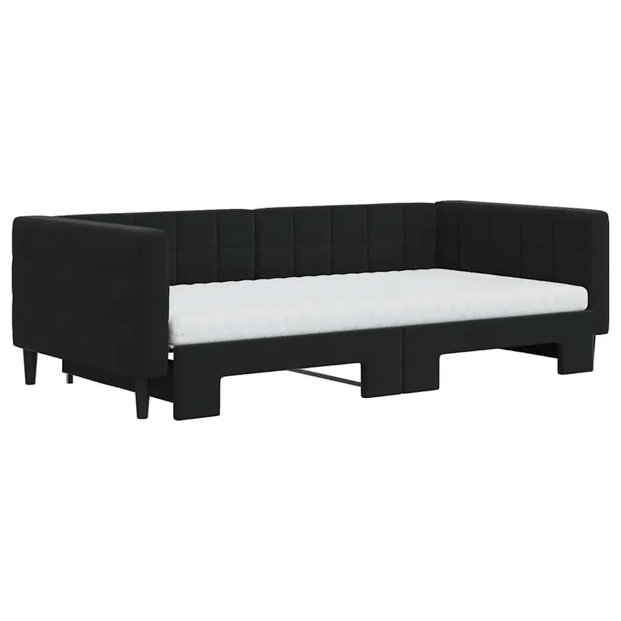 Lit de jour avec lit gigogne et matelas noir 100x200 cm velours - 3